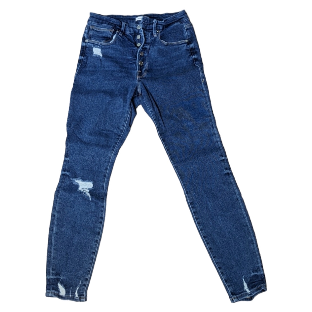 Good American Good Waist high waisted button fly dark jeans NEAR NEW size 10/30